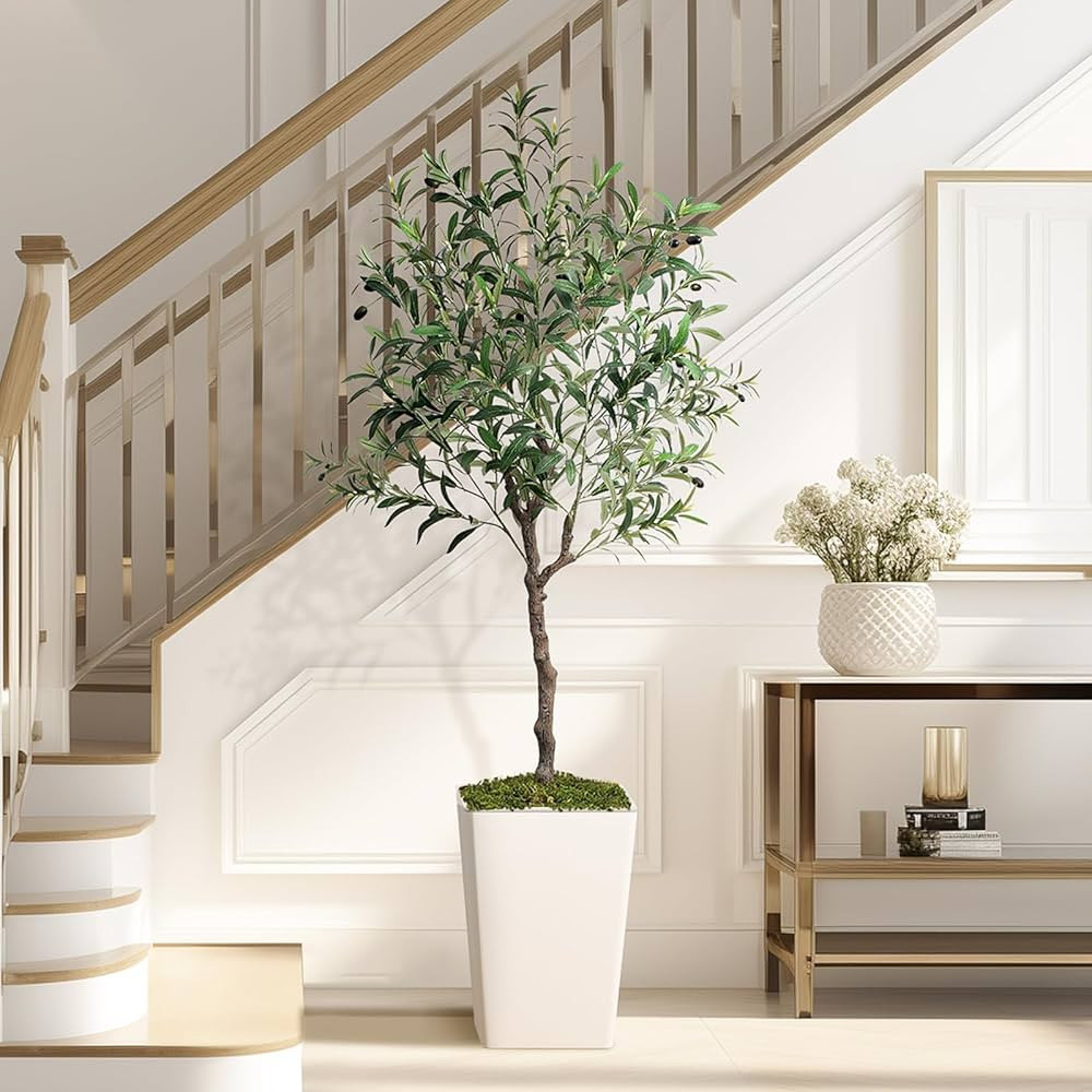 Olive Trees Artificial Indoor 5ft, Tall Faux Silk Plant with Pot, Realistic Leaves and Natural Wo... | Amazon (US)
