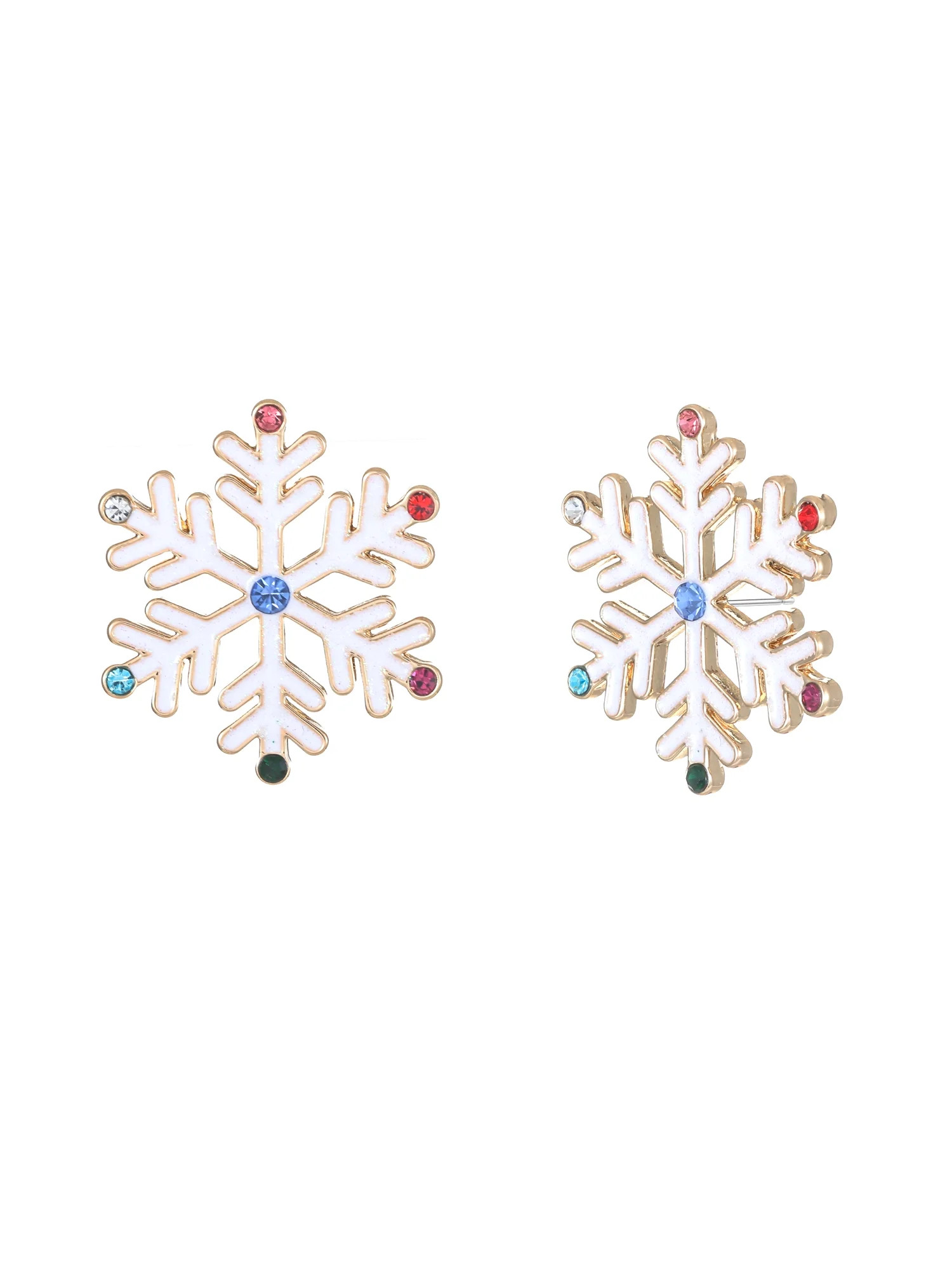 Holiday Time Large Goldtone Snowflake Stud Earrings, Multicolored Stones, 1 Pair | Walmart (US)
