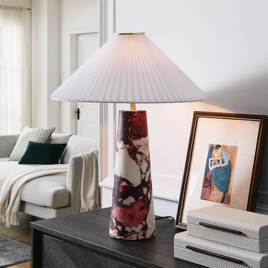 Modway Nera Table Lamp with Marble Pattern in Red – Modern Accent Lamp with Pleated Fabric Shad... | Amazon (US)