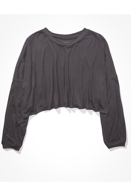AE Cropped Long Sleeve Crew Neck T-Shirt | American Eagle Outfitters (US & CA)