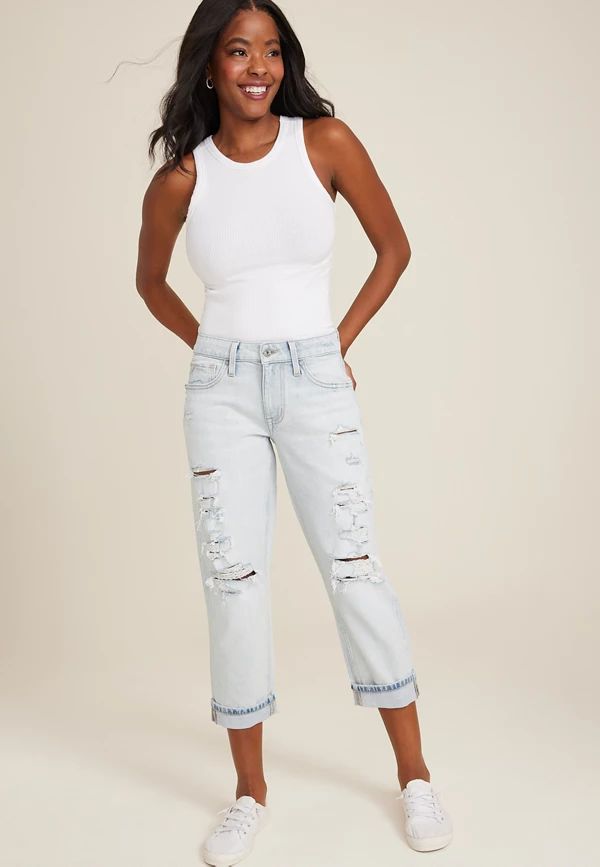 edgely™ Mid Rise Ripped Relaxed Boyfriend Cropped Jean | Maurices