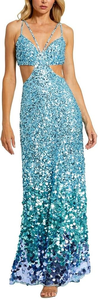 Ombre Sequined Cut-Out Gown With Thin Straps by Mac Duggal | Amazon (US)