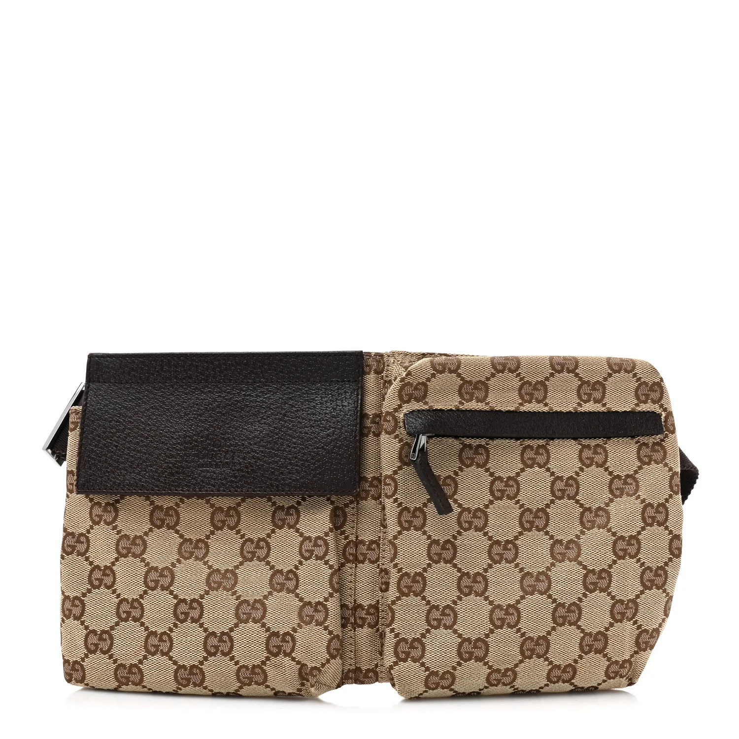 GG Monogram Double Pocket Belt Bag Dark Brown | FASHIONPHILE (US)