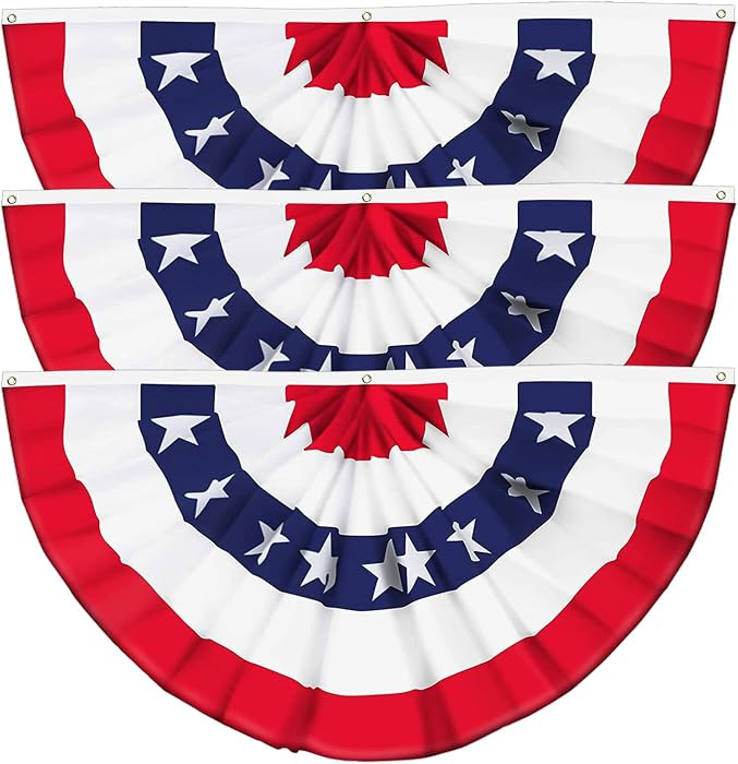 3 Pack USA Pleated Fan Flag 1.5x3 Feet American Bunting Decoration Flags Sewn Stripes Canvas Header and Brass Grommets 4th of July Memorial Day Indoor Outdoor Decoration | Amazon (US)