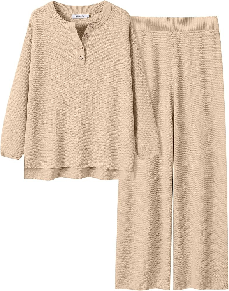 ANRABESS Women 2 Piece Outfits Oversized Loose waffle Knit Sweater Set 2024 Fall Trendy Matching ... | Amazon (US)