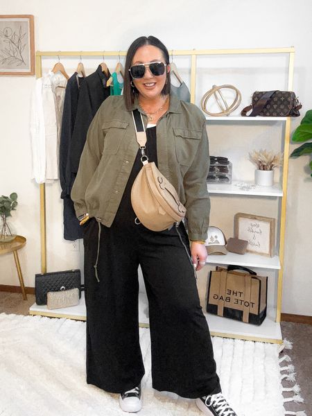 Styling this popular jumpsuit from Amazon for colder weather!  XL jumpsuit. XL ribbed top. Large soft utility jacket. Sneakers run tts  

#LTKfindsunder50 #LTKstyletip #LTKmidsize