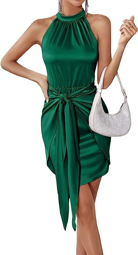 Geifa Bodycon Dresses for Women Halter Neck Slim Fit Dress Summer Vacation Clothes | Amazon (US)
