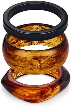 WOWORAMA 3pcs Colorful Resin Acrylic Bangle Bracelets Set for Women Wide Chunky Acrylic Bracelets... | Amazon (US)