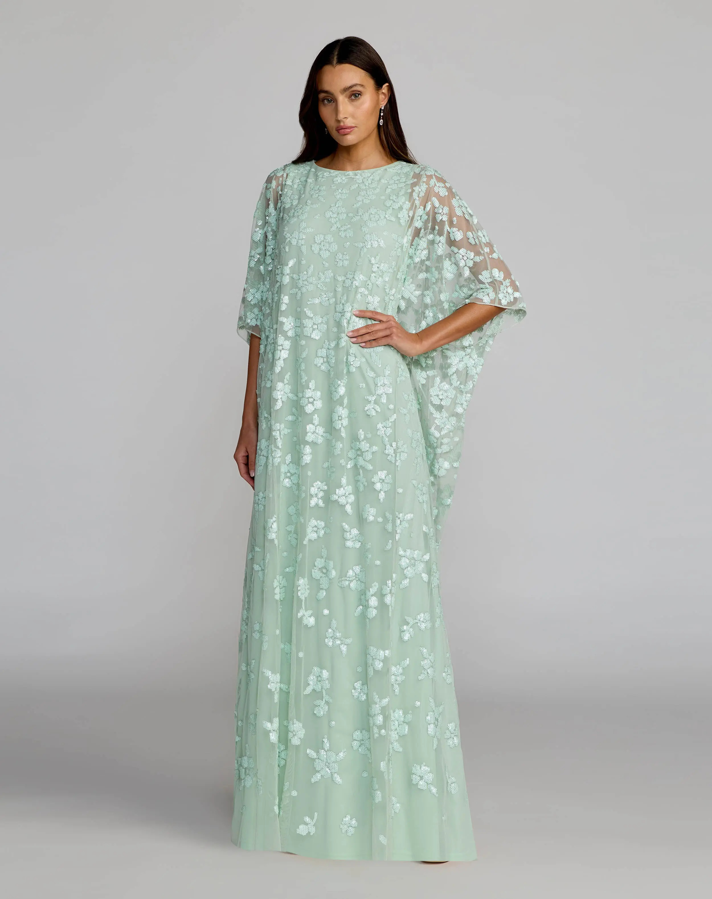 Green Sequin Floral Kaftan Gown | Mac Duggal | Mac Duggal