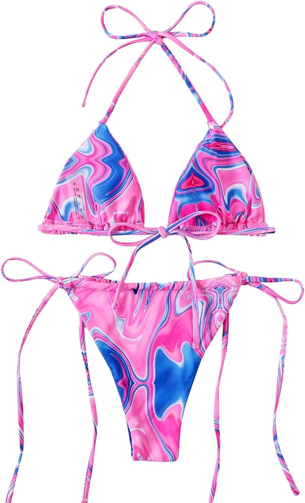 SweatyRocks Women's Sexy Bathing Suits Halter Bikini Top Tie Dye Two Piece Swimsuits | Amazon (US)