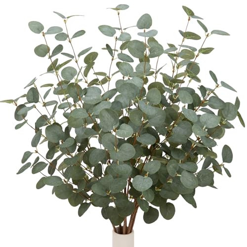 VGIA 6 Pcs 27" Eucalyptus Stems Greenery Stems Eucalyptus Leaf Spray in Green Silk Plastic Plants Floral Artificial Plants for Home Party Wedding Decoration(Dark Green) | Amazon (US)