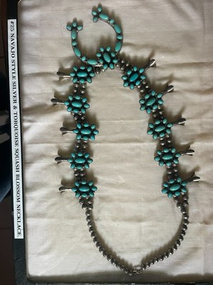 NAVAJO Silver & Torquoise Squash Blossom Necklace | eBay US