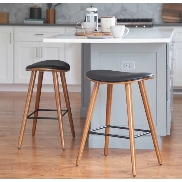 Copper Grove Albstadt Walnut and Faux Leather Saddle Counter Stools (Set of 2) | Bed Bath & Beyond