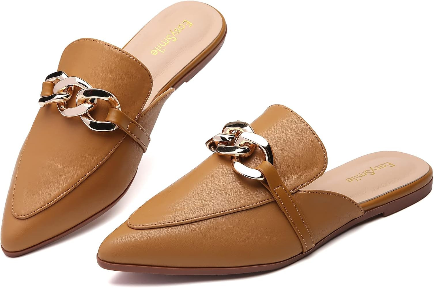 EasySmile Metal Chain Decor Flat Mules for Women Closed Pointed Toe Slip on Loafers Slides Backle... | Amazon (US)