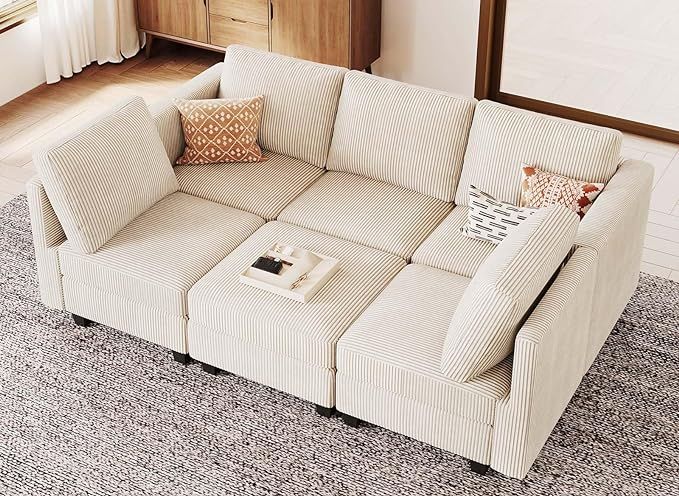 Belffin Modular Sectional Sleeper with Storage Ottoman Corduroy Sectional Couch with Chaise Conve... | Amazon (US)