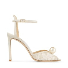 Ivory Floral Lace Sandals with Pearl Detail | Jimmy Choo (US)