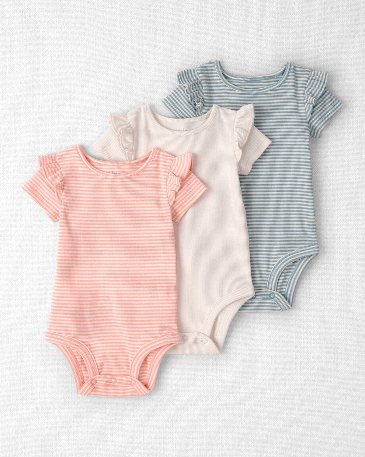 Baby Girl 3-Pack Organic Cotton Flutter Bodysuits in Stripes - Little Planet | Carter's | Carter's Inc