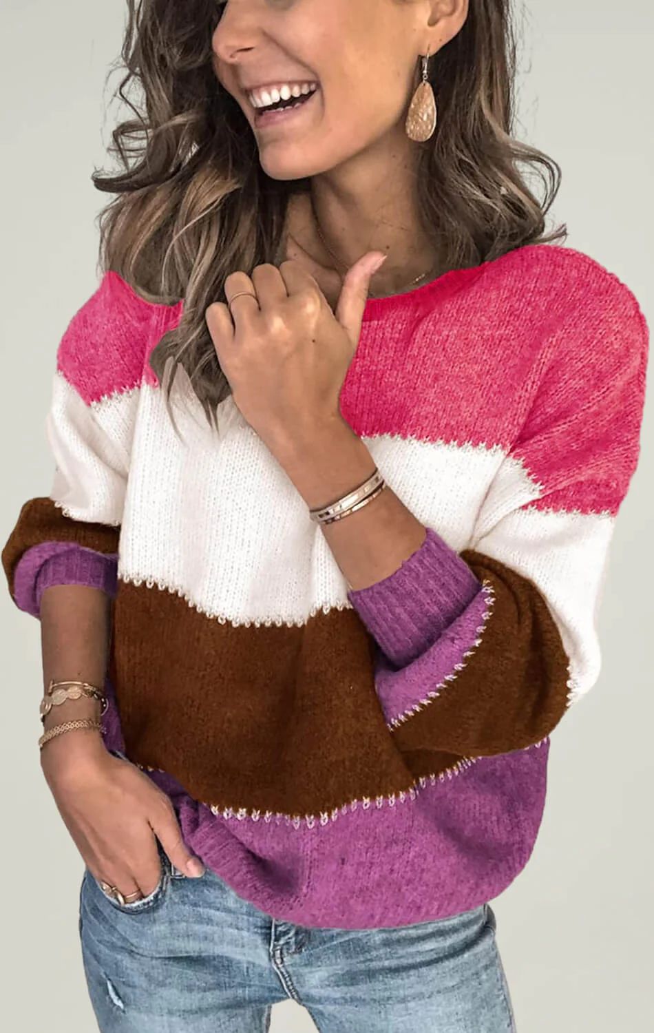 Shop Women's Color Block Long Sweater - Trendy & Cozy - Angashion | Angashion Fashion Trends