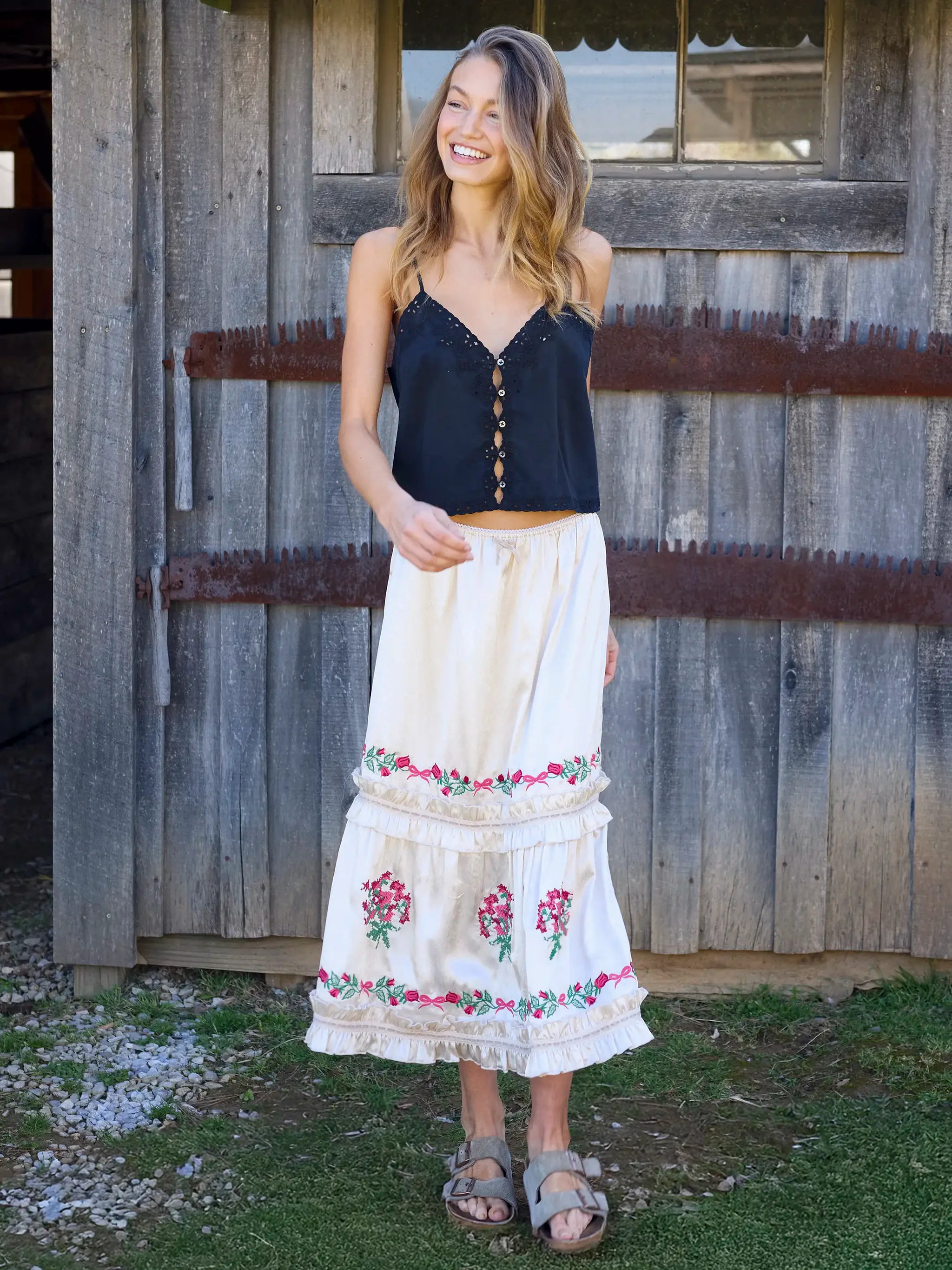Delilah Embroidered Midi Skirt | Natural Life