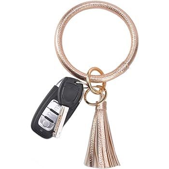 Coolcos Key Ring Bracelets Wristlet Keychain Bangle Keyring - Large Circle Leather Tassel Bracele... | Amazon (US)