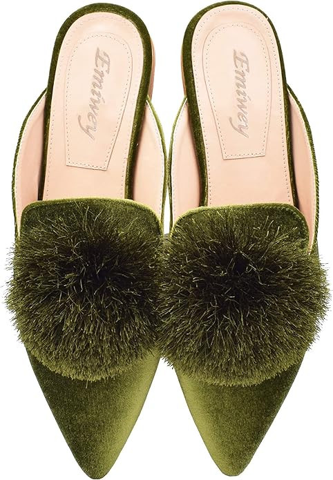 Women's Backless Comfort Slip On Loafers Flats Cute Pom Pom Mule Slippers Casual Shoes | Amazon (US)