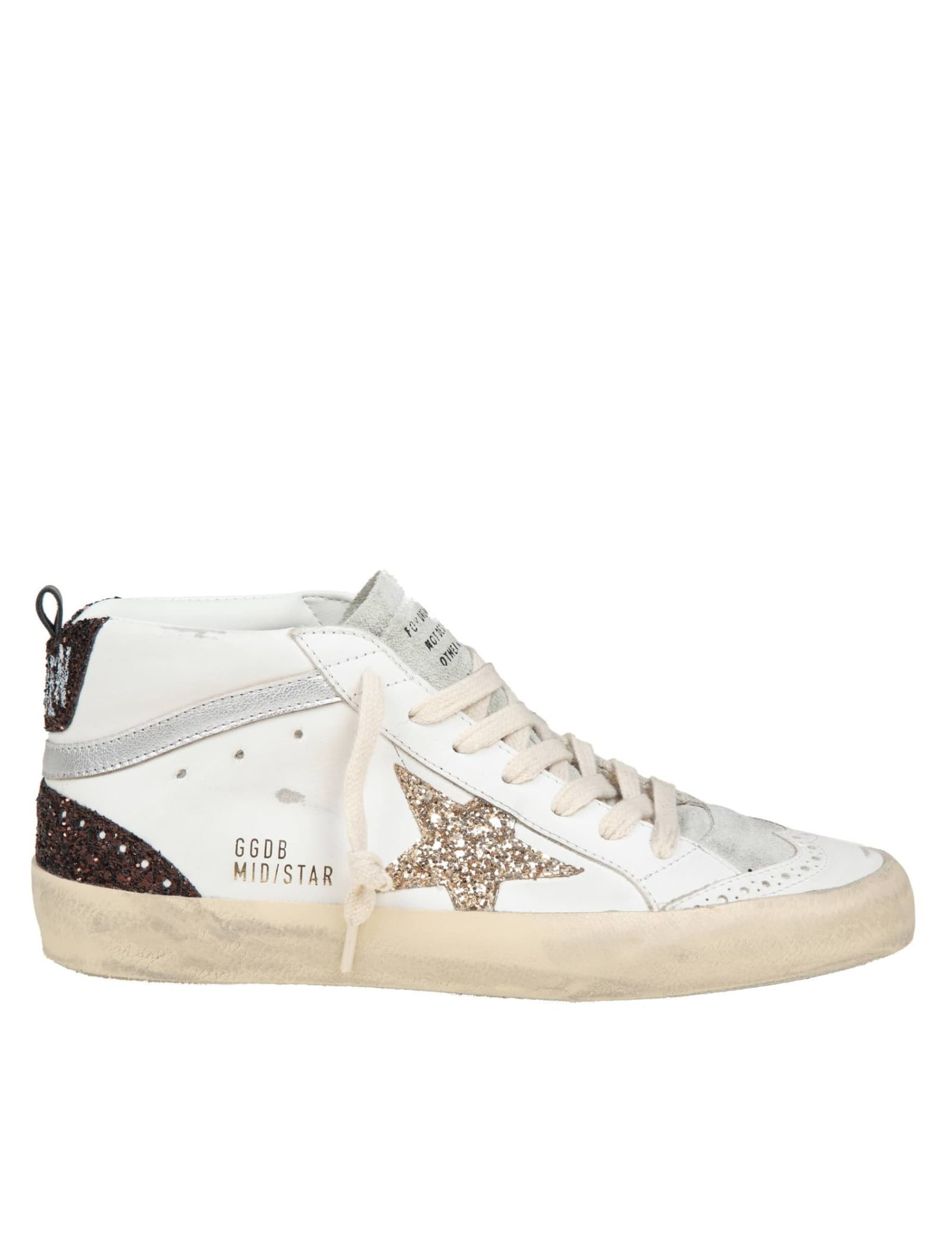 Golden Goose Mid Star In Leather And Suede With Glitter Star | Italist.com US