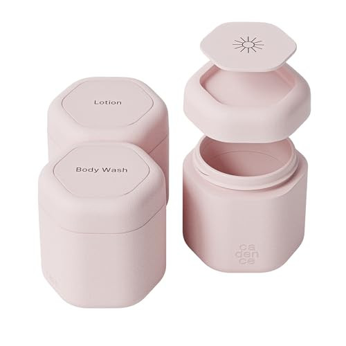 Cadence Travel Containers - Body Care Capsule Set - Magnetic Containers with Lids,Carry On Travel Essentials for Women/Men - 3 Flex Mediums (1.32oz) - Body Wash, Lotion & Sun Icon Labels - Petal | Amazon (US)