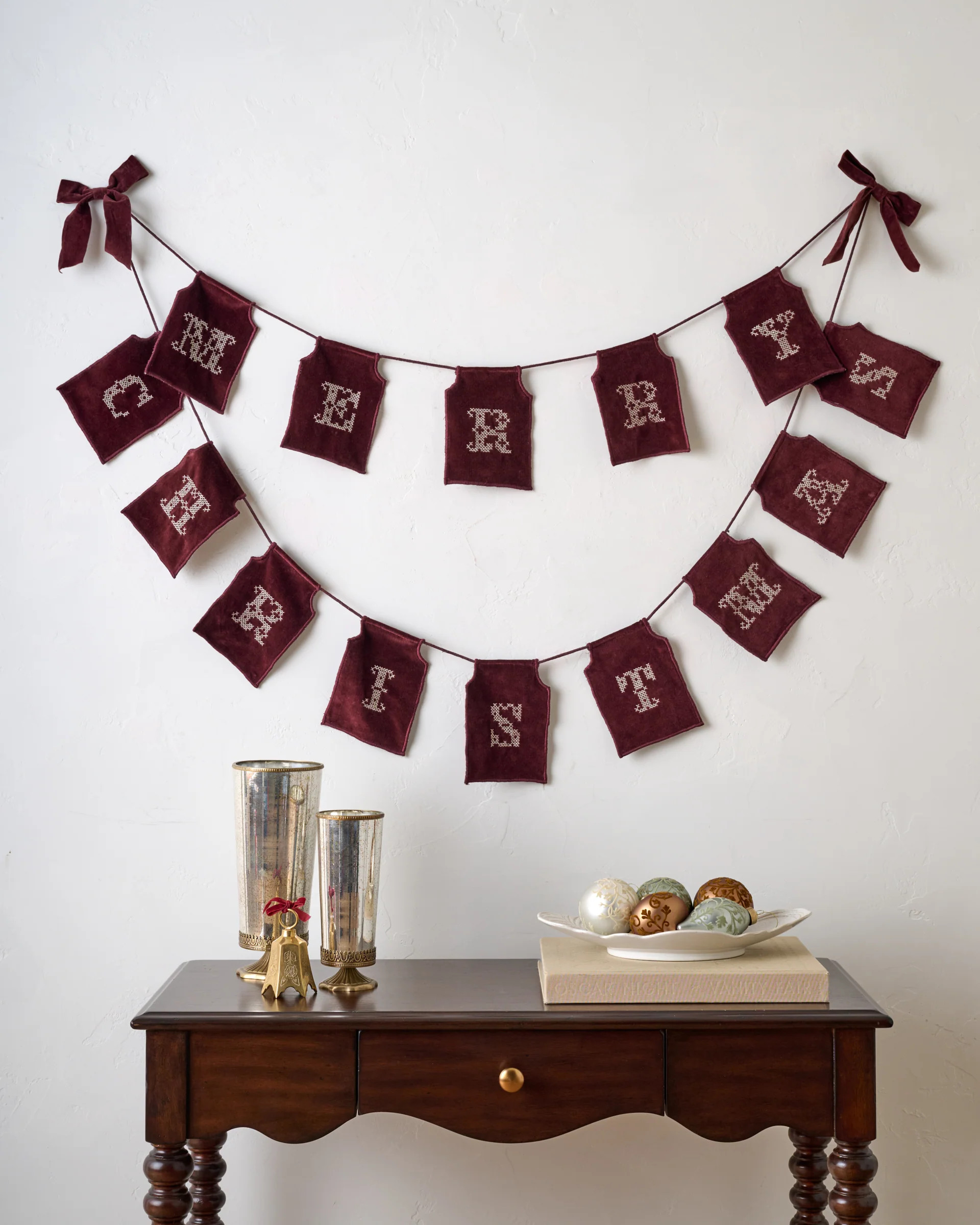 Embroidered Merry Christmas Velvet Garland | Magnolia