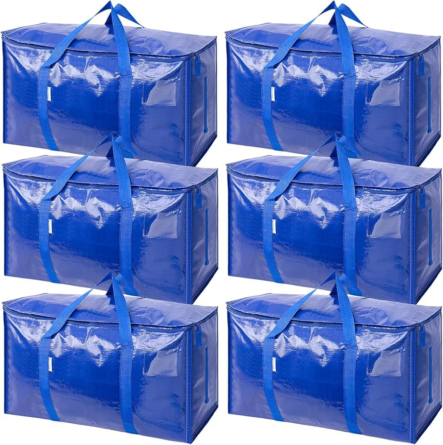TICONN 6 Pack Extra Large Moving Bags with Zippers & Carrying Handles, Heavy-Duty Storage Tote Mo... | Amazon (US)