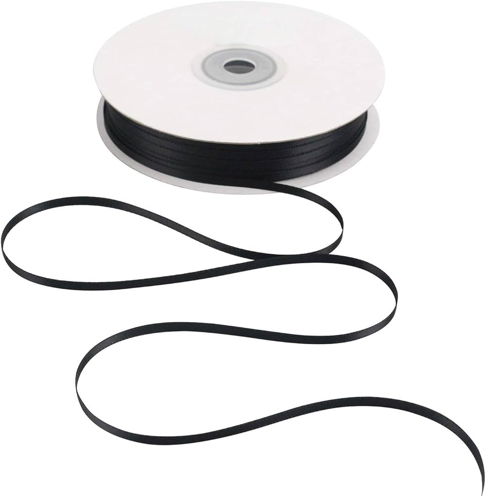 HUIHUANG Solid Color Satin Ribbon 1/8 inch x 100 Yards Roll Ribbon Thin Black Satin Ribbon for Cr... | Amazon (US)