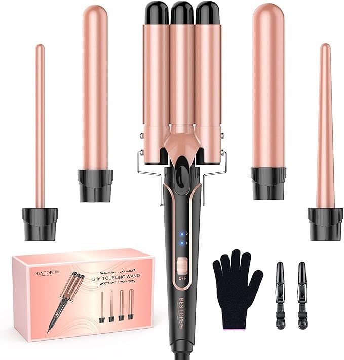 BESTOPE PRO Waver Curling Iron - 3 Barrel Hair Crimper Iron - 5 in 1 Curling Wand Hair Wand with ... | Amazon (US)