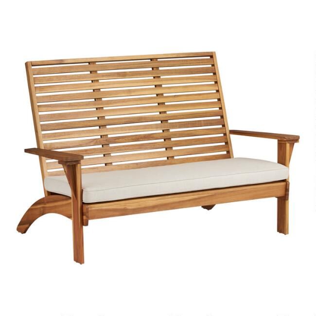 Natural Acacia Kapari Outdoor Bench with Cushion | World Market