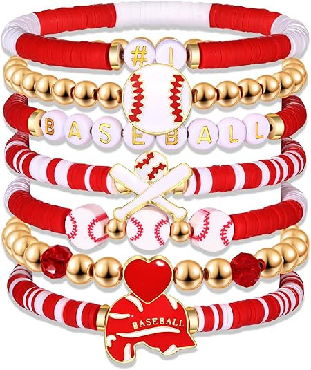 NVENF Baseball Bracelets for Women Stackable Orange Navy Game Day Heishi Bracelets Preppy Friends... | Amazon (US)