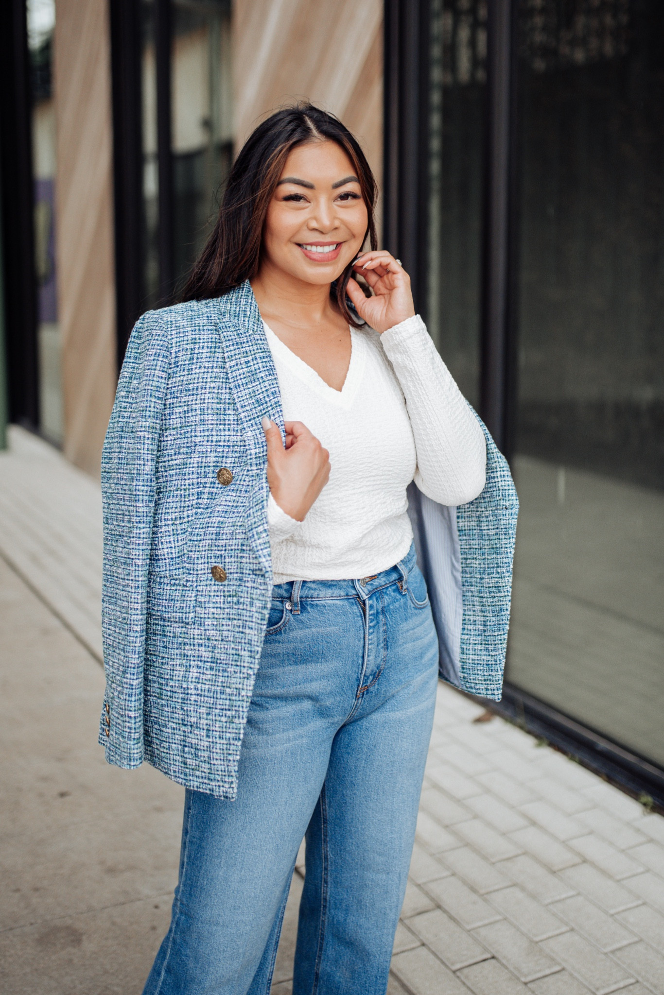 The perfect denim and tweed combo for a casual Friday office outfit that can take you straight to happy hour! #LOFT