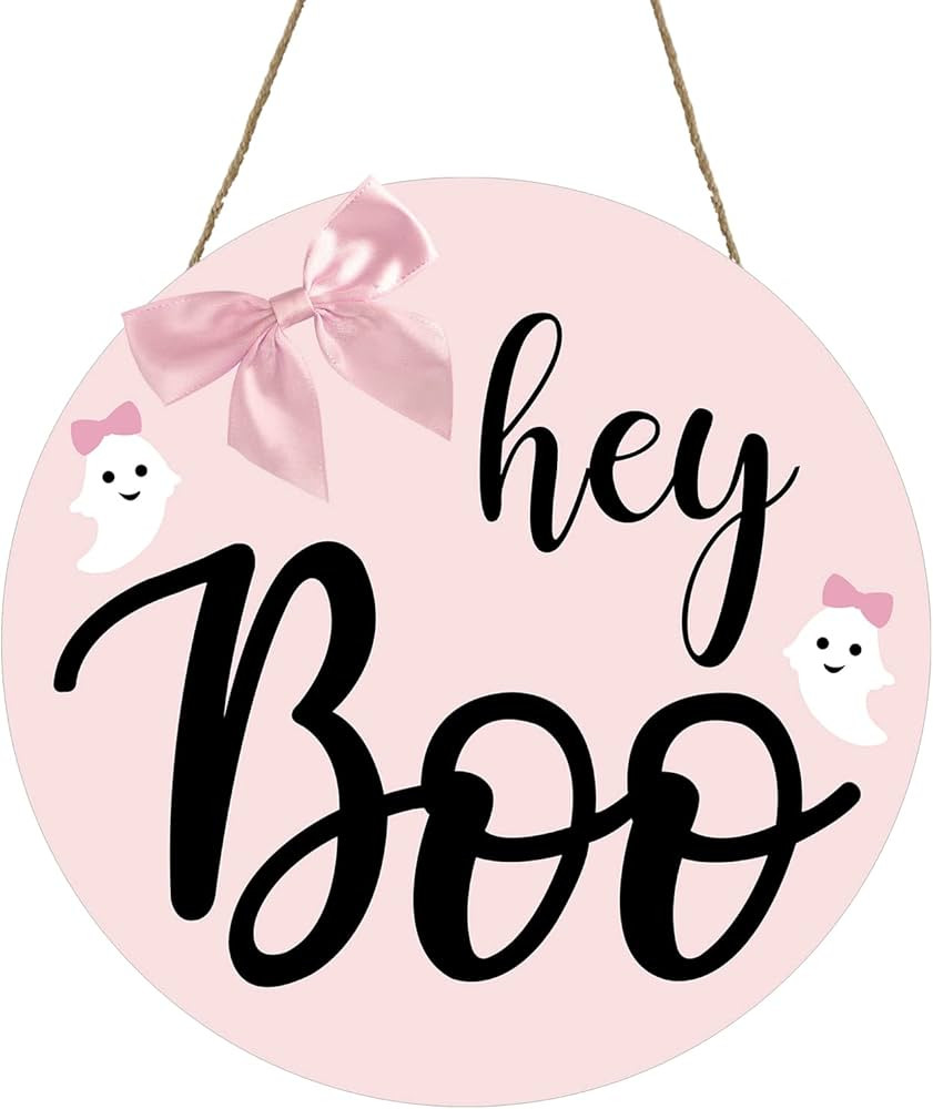 Halloween Hey Boo Wood Sign Pink Ghost Door Hanger Fall Farmhouse Outdoor Front Porch Decoration,... | Amazon (US)
