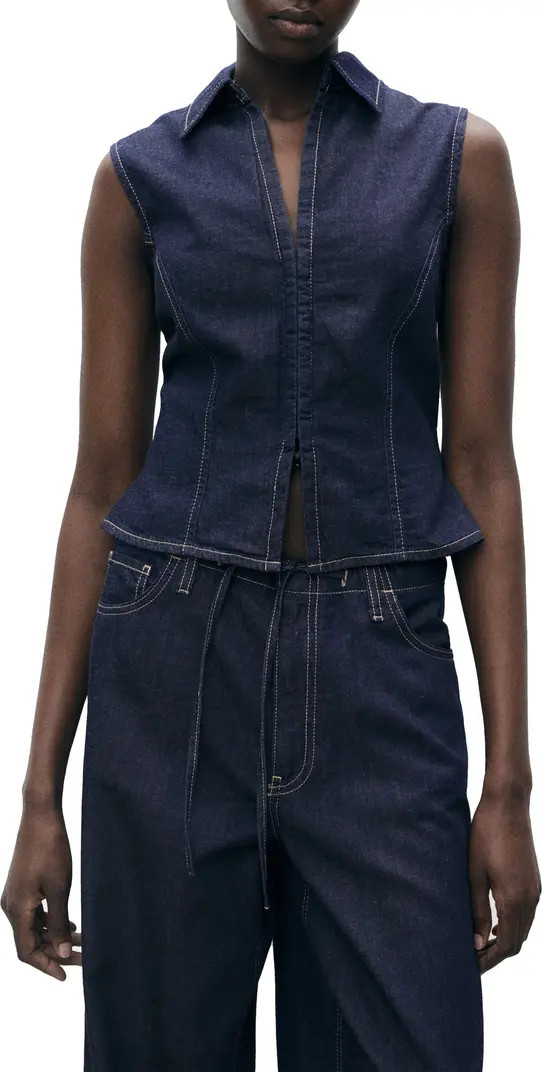 MANGO Maria Collared Cotton & Linen Denim Top | Nordstrom | Nordstrom