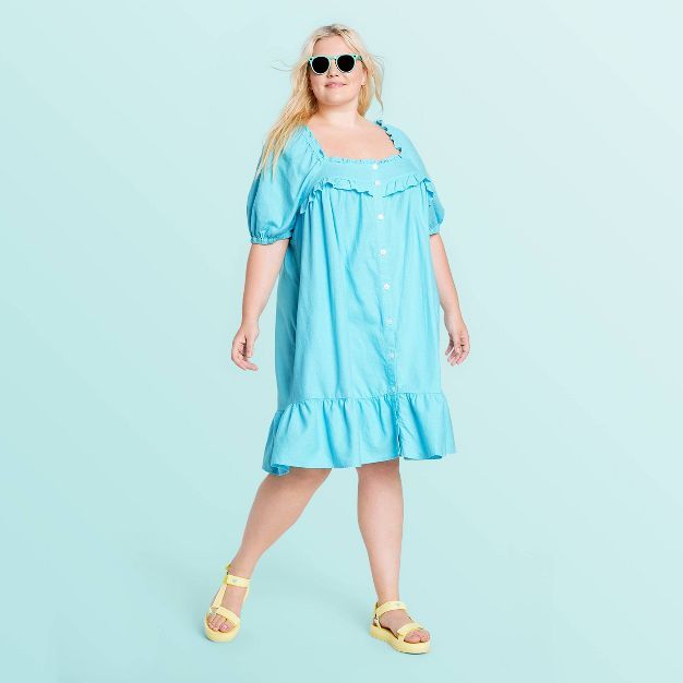 Women's Short Sleeve Ruffle Dress - Stoney Clover Lane x Target Blue | Target