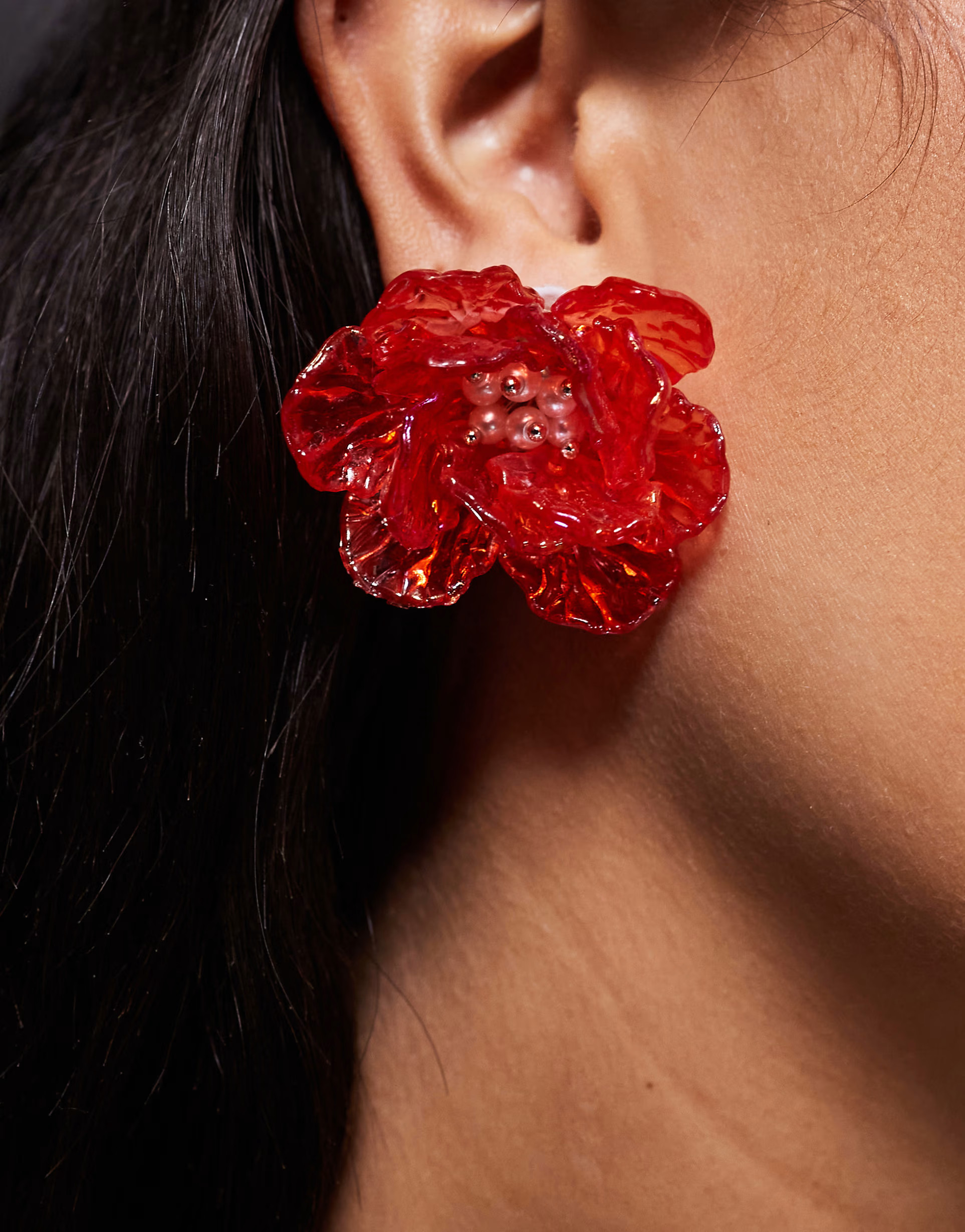 Kaiia resin oversized flower stud earrings in red | ASOS (Global)