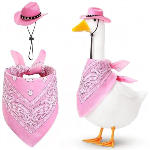 Mizlay Western Cowboy Porch Goose Outfit Set for 23"/ 17'' Cement Lawn Geese - Pink Cowboy Hat with Bandana Scarf, Outdoor Statue Costume Decor (Pink) | Amazon (US)