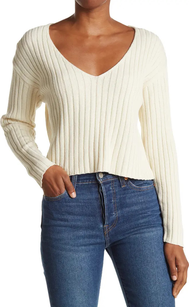 V-Neck Ribbed Crop Sweater | Nordstrom Rack
