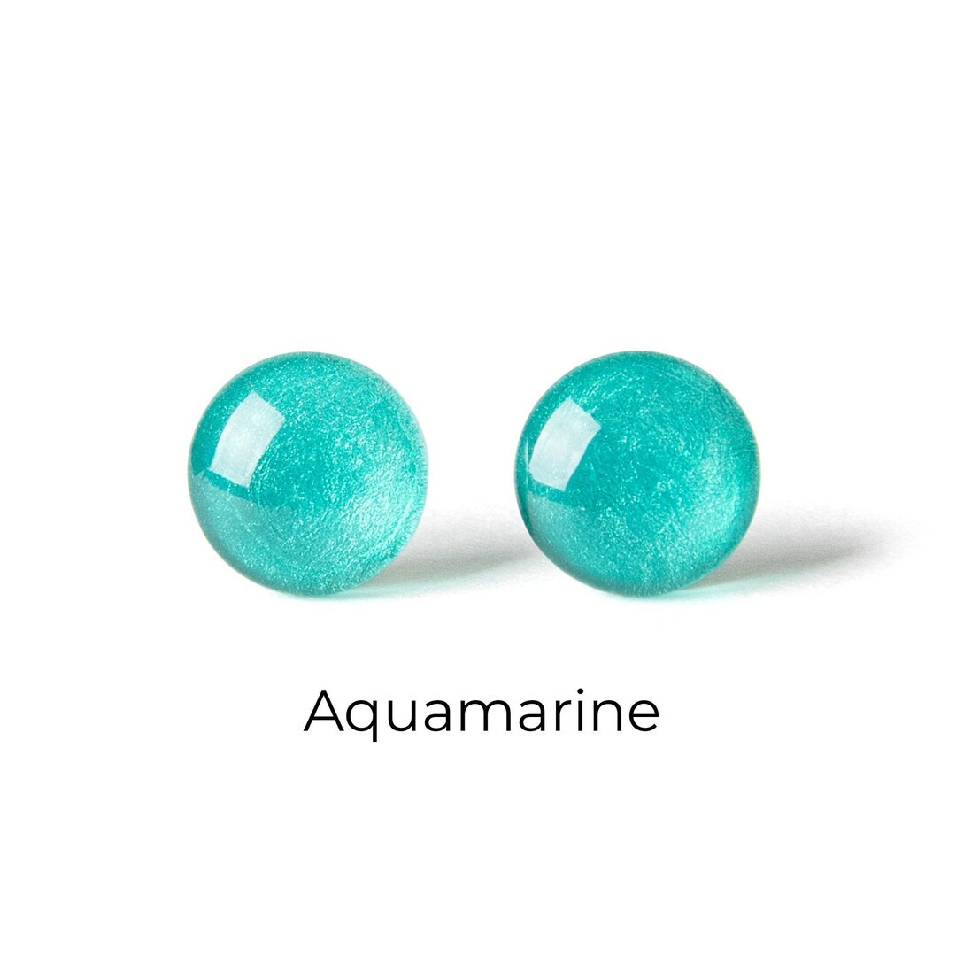 Blue Shimmer Stud Earrings - Colorful Resin Studs for Sensitive Ears - Everyday Earrings - Hypoal... | Etsy (US)