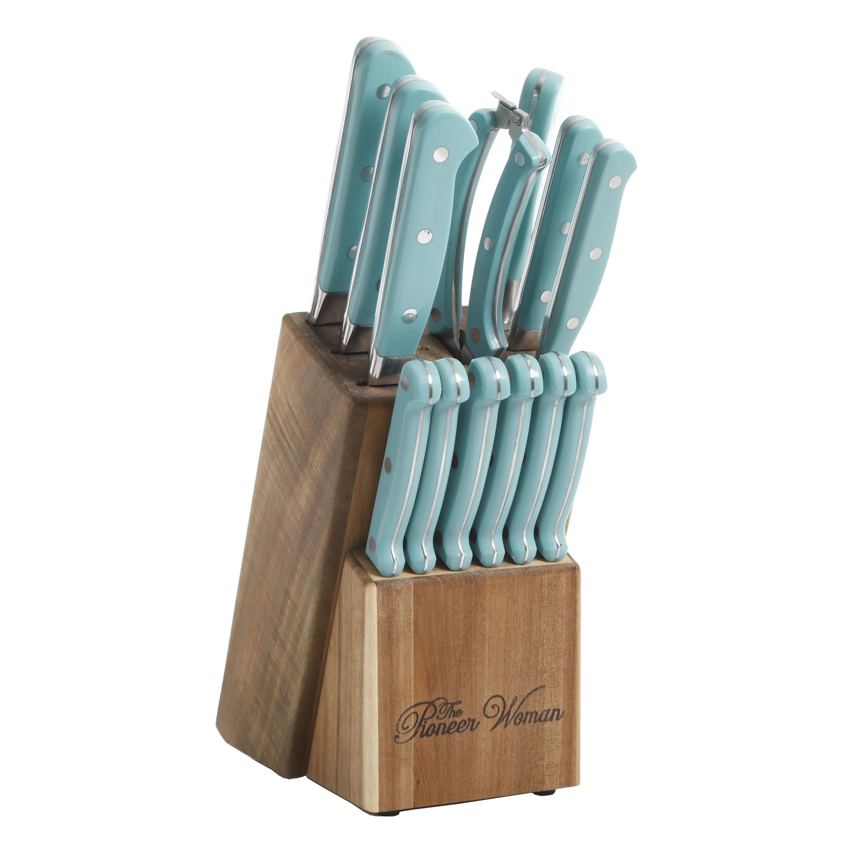 The Pioneer Woman Cowboy Rustic 14-Piece Forged Cutlery Knife Block Set, Turquoise | Walmart (US)