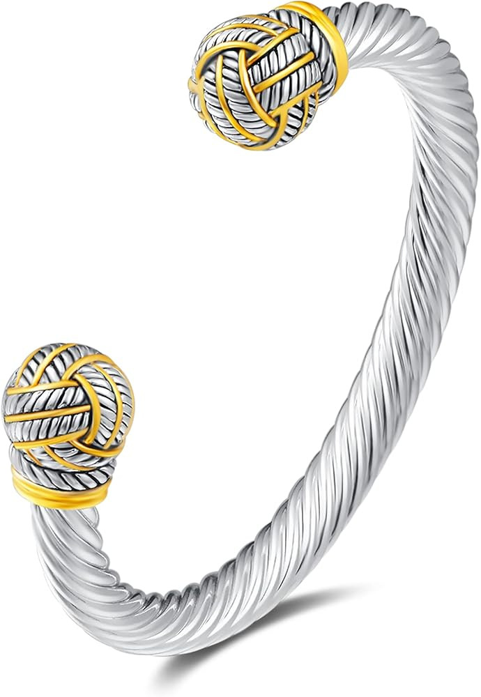 UNY JEWEL Jewelry Make a Statement with Our Two Tone Twisted Cable Wire Ball Weave Cuff Bangle Ma... | Amazon (US)