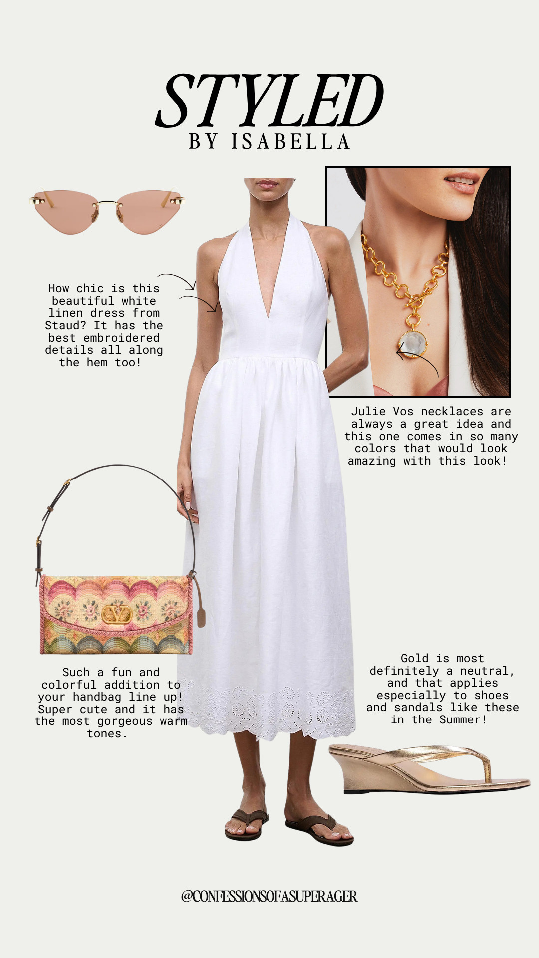 Summer whites never go out of style 🤍 This stunning white linen midi dress is the definition of effortless elegance, featuring beautiful embroidered details and timeless resort-inspired style. Paired with a colorful designer handbag, gold wedge sandals, statement jewelry, and chic sunglasses, this is the perfect look for vacation, brunch, garden parties, and everyday luxury. Tap to shop every piece and save this outfit for your next warm-weather occasion! ✨ #WhiteDress #LinenDress #SummerStyle #ResortWear #VacationOutfit #QuietLuxury #LuxuryStyle #ClassicStyle #DesignerFashion #VacationLooks #BrunchOutfit #SummerFashion #GoldAccessories #DesignerHandbag #NeutralStyle #CapsuleWardrobe #EffortlessStyle #LTKStyle #LTKFashion #LTKFinds #FashionOver40 #FashionOver50 #AgelessStyle #ConfessionsOfASuperAger

#LTKootd #LTKSeasonal #LTKSaleAlert
