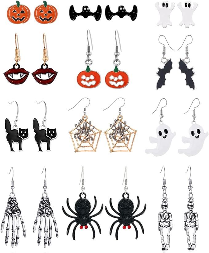 Palotay 12 Pairs Halloween Earrings for Women Halloween Earrings Set Halloween Stud Earrings Hall... | Amazon (US)