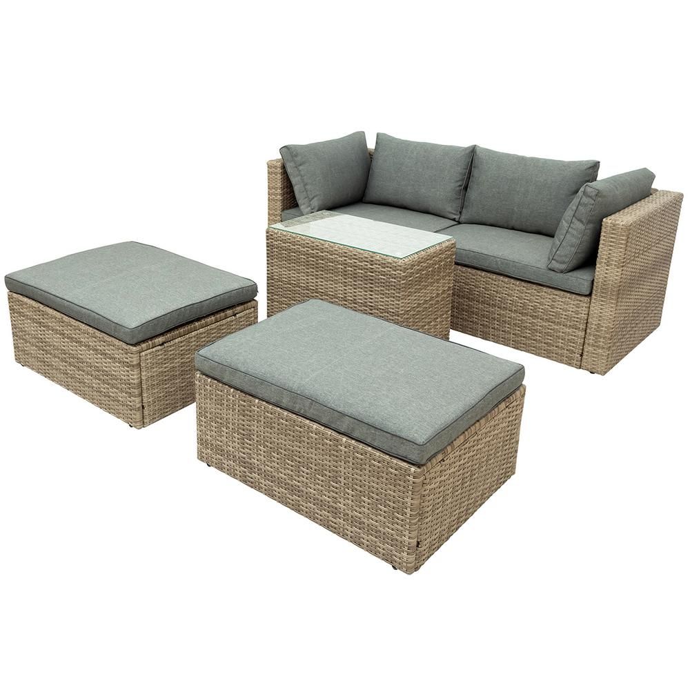 DIRECT WICKER Plato Brown 5-Piece Wicker Rattan Outdoor Patio Furniture Set Sectional Sofa Set with  | The Home Depot