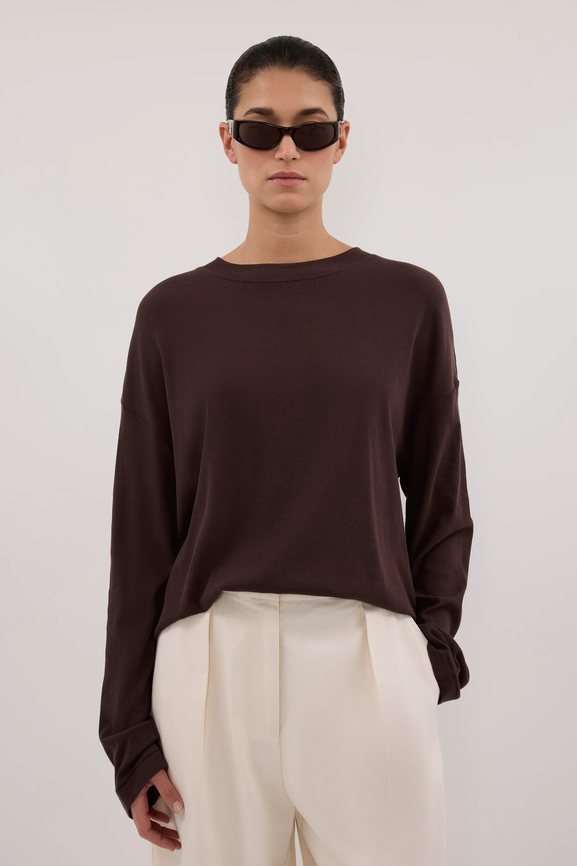 SLOANE CHOC SLEEVED CREW NECK KNIT | DISSH