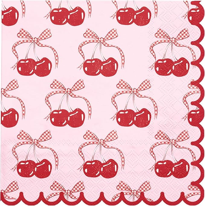 WRAPAHOLIC 50Pcs Pink Bow Cherry Cocktail Napkins - 3-Ply Lovely Pink Bow Cherry Disposable Paper... | Amazon (US)