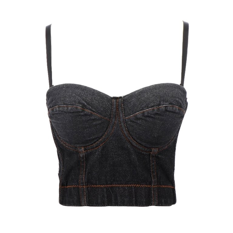 Gwiyeopda Women Denim Camisole Sleeveless Adjustable Strap Bustier Corset Top Push Up Crop Tops | Walmart (US)