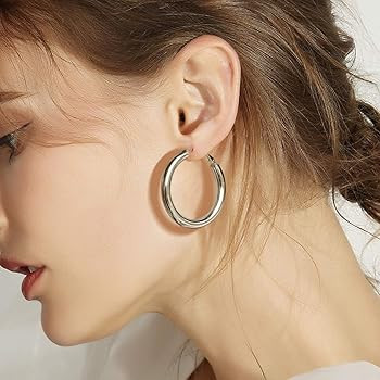 BMMYE Chunky Gold Hoop Earrings 925 Sterling Silver Post, 14K Gold Plated Earrings for Women Ligh... | Amazon (US)